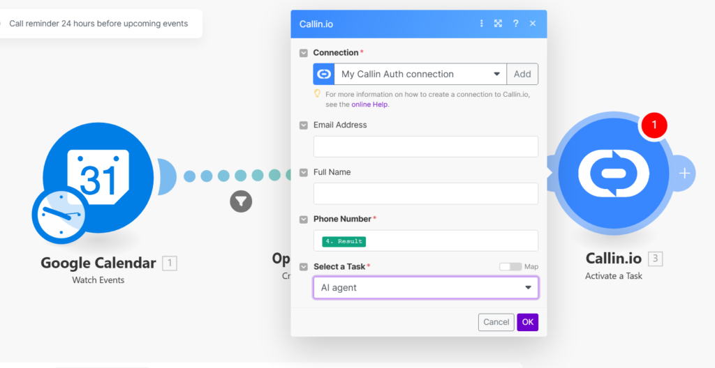 AI calling bot Google Calendar and Callin.io